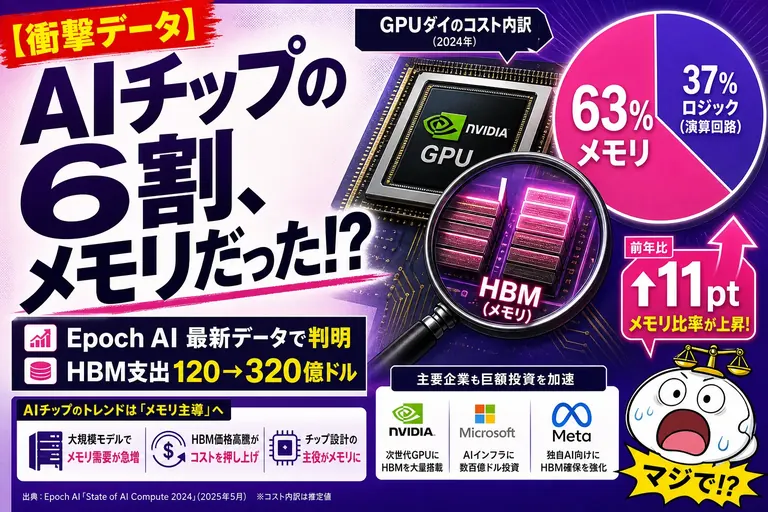 AIチップのコスト、もう6割がメモリ！？ Epoch AI が出した『HBM が GPU を食い始めた』ヤバいグラフを整理するよ