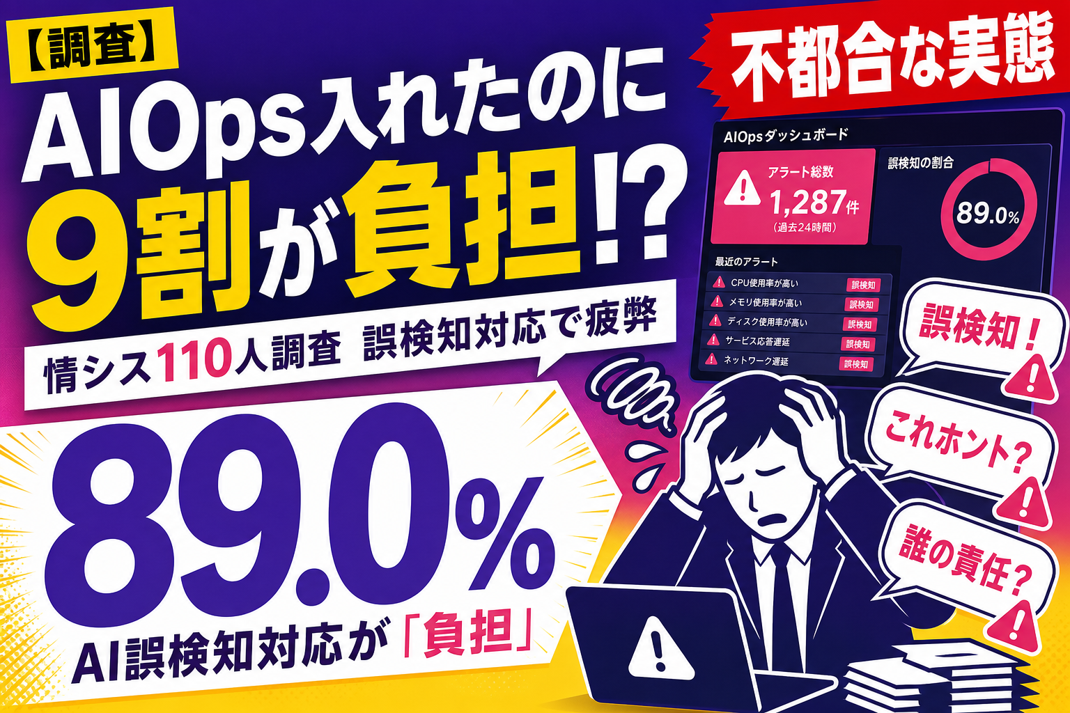 AIOps 入れたのに『9割が負担』！？ AIの誤検知対応で情シス疲弊、Bosco の調査が映す『効率化の裏側』を整理するよ