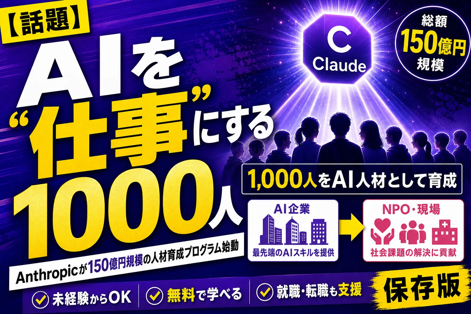 AIを“仕事”にする1000人を育てる！Anthropicが150億円規模の「Claude Corps」を始めたよ——てんびん丸が整理するんだ