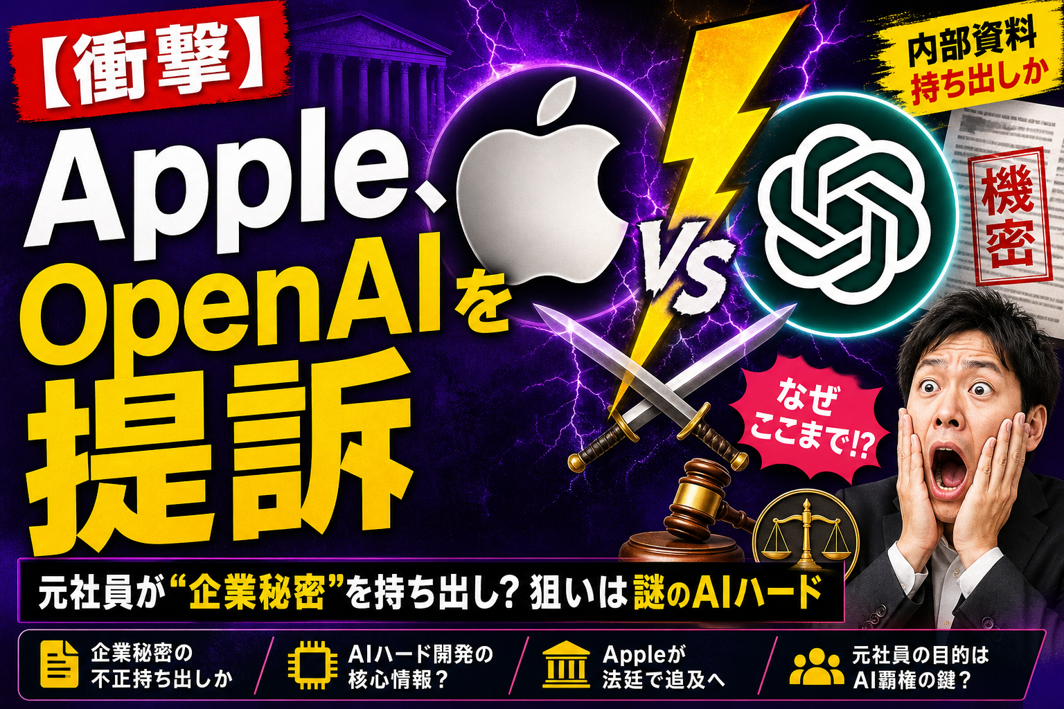 Apple が OpenAI を提訴!? 元社員が“企業秘密”を持ち出した疑い——狙いは謎のAIハードだったんだ