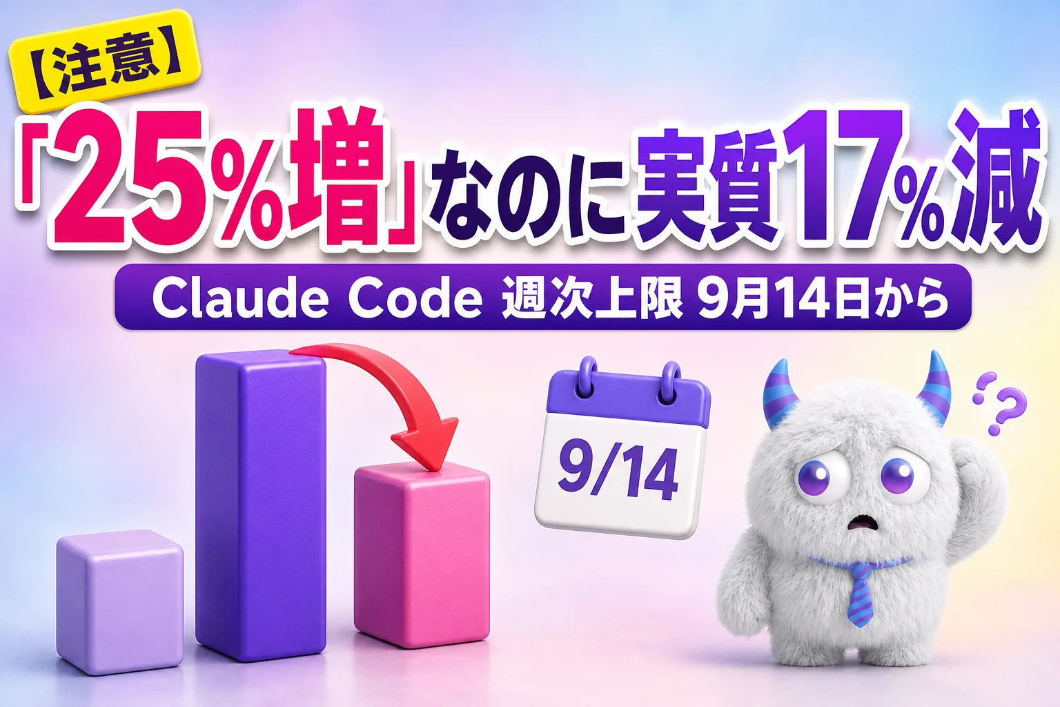 Claude Code の週次制限、9月14日から実質17%減！Pro・Max の対策は？