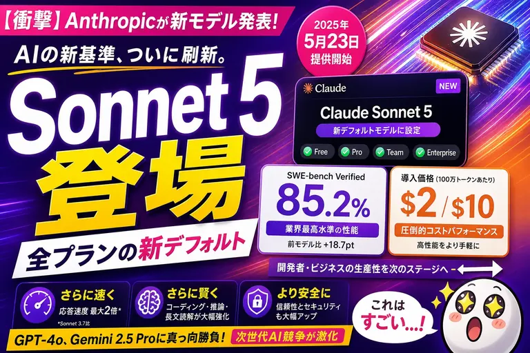 Claudeの新しい相棒「Sonnet 5」が来たよ！全プランの新デフォルトで“安いのに賢い”んだ——てんびん丸が解説するよ