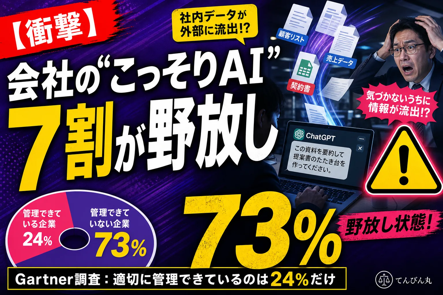 会社の“こっそりAI”、7割超が野放し！？Gartnerが「全部禁止はもう無理」と言い出したよ——てんびん丸が整理するんだ