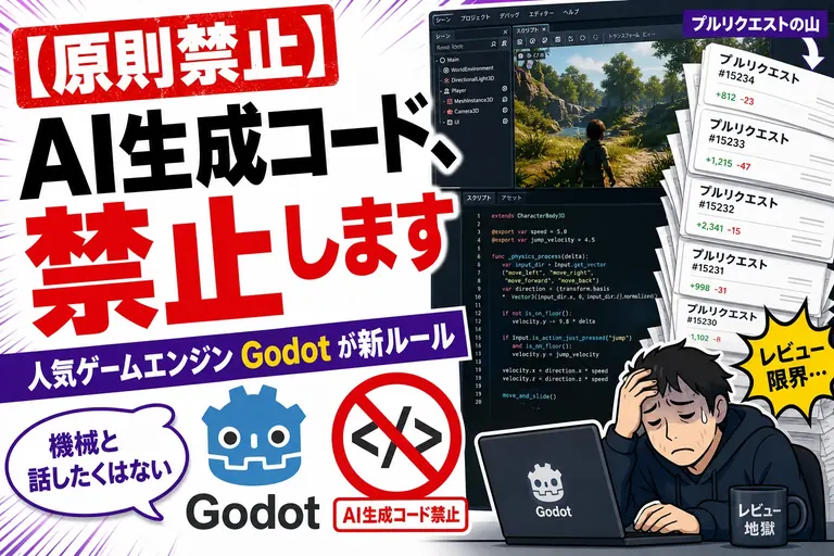 有名ゲームエンジン「Godot」がAI生成コードを原則禁止に！“レビュアーが疲れちゃった”問題を、てんびん丸が整理するんだ