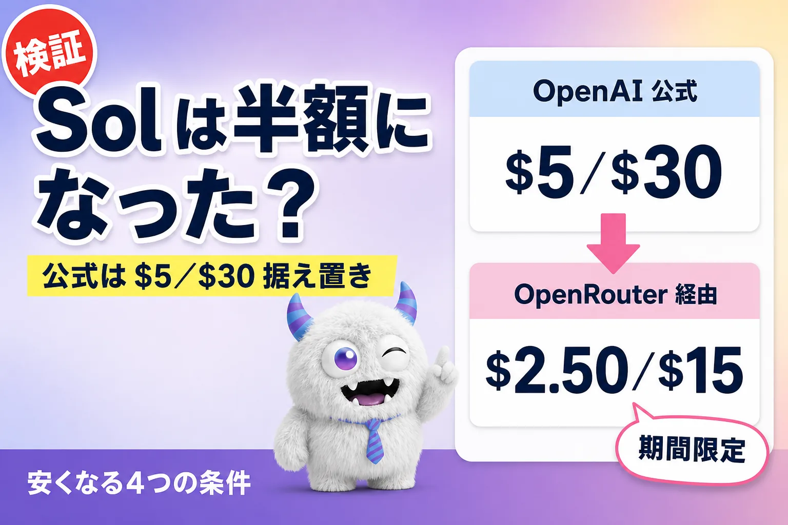 GPT-5.6 Sol は半額になった？噂の正体と、料金を安くする4つの条件