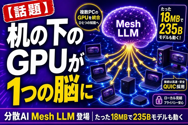 机の下のGPUが1つの脳になる!? 分散AI『Mesh LLM』が、みんなのマシンをつないで巨大モデルを動かすんだ