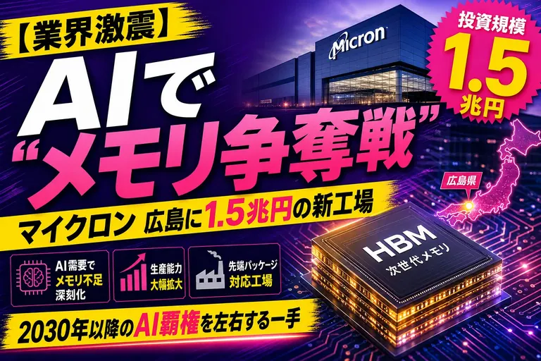 AIブームで“メモリ”が足りない！？マイクロンが広島に1.5兆円の新工場を作るよ——てんびん丸が整理するんだ