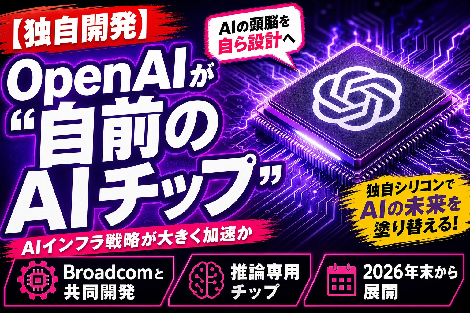 OpenAIが“自前のAIチップ”を作り始めた！Broadcomと組んだ推論専用チップ「Jalapeño」が登場だよ——てんびん丸が整理するんだ
