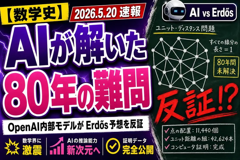 OpenAIのAIが80年未解決のErdős予想を単独で反証、離散幾何の定説覆す【2026】