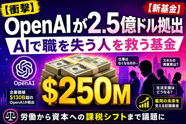 OpenAI FoundationがAI失業対策に2.5億ドル拠出、経済影響ファンドを解説【2026】