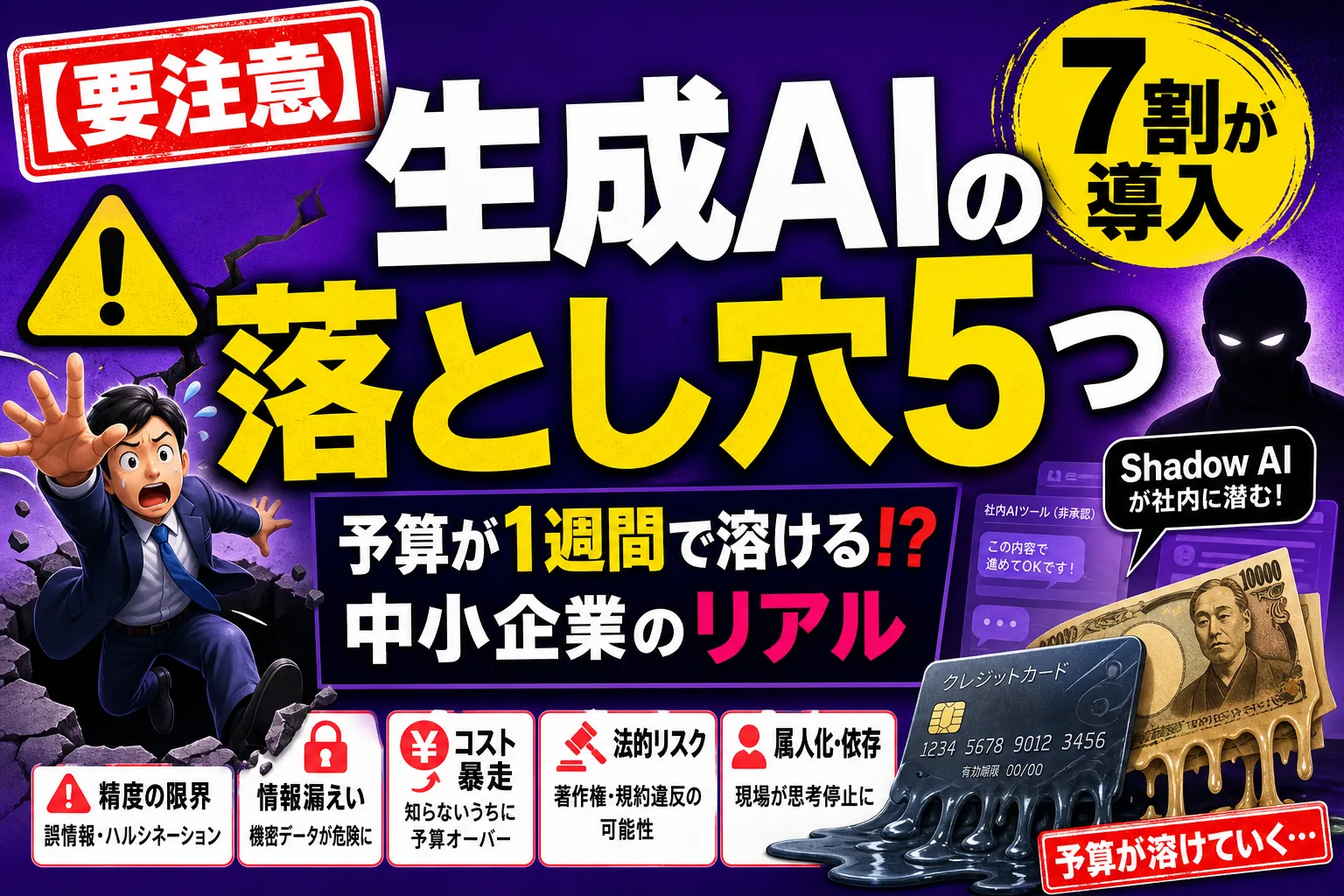 生成AIで“1カ月分の予算が1週間で消えた”!? 中小企業がハマる落とし穴5つを、てんびん丸が整理するよ