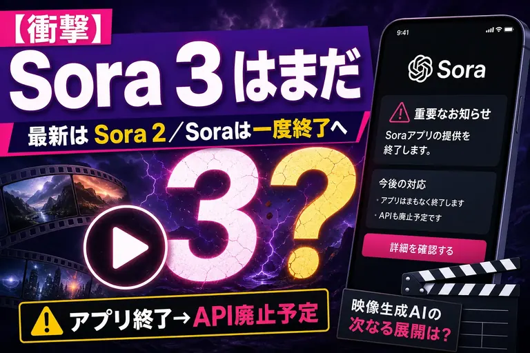 「Sora 3」はまだ出てないよ【2026年8月時点】最新は Sora 2 — アプリは終了済み、API も9月24日で停止